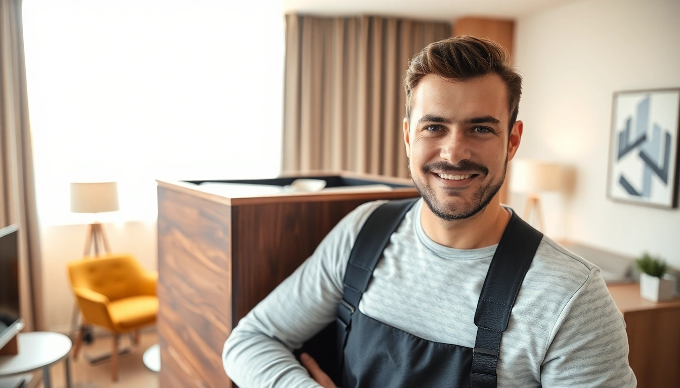 Umzugsunternehmen Hagen - Fachkräftiger Umzugshelfer trägt Möbelstück während eines Umzugs in Hagen.