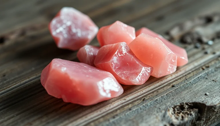 Rosenquarz Wirkung ist sichtbar in diesen geschliffenen Steinen mit sanften Rosatönen, die Licht reflektieren.