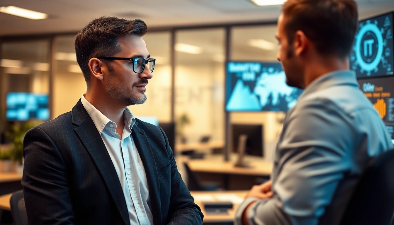 Headhunter IT berät einen engagierten Kandidaten in einem modernen Büro.
