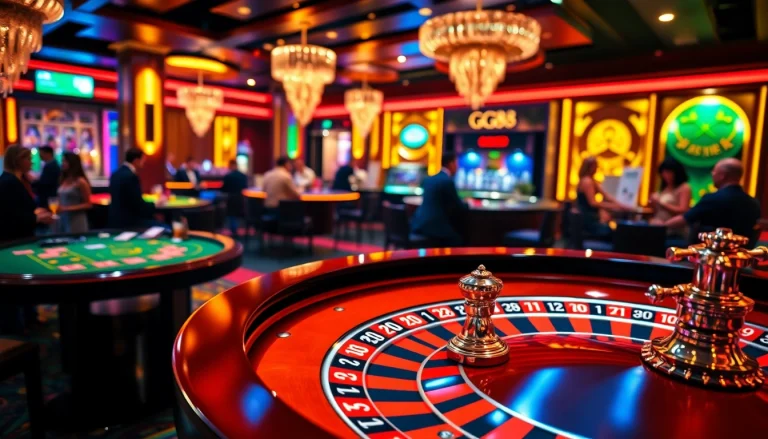 Exciting GG88 casino experience with vibrant gaming table and roulette wheel action.