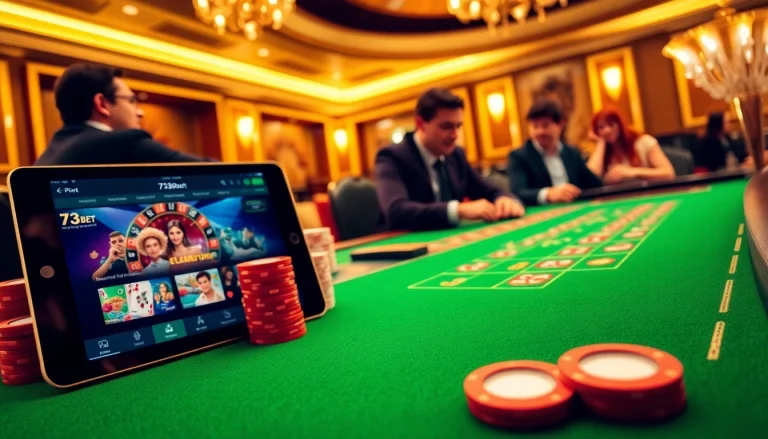 Experience the thrill of real-time betting with the 733bet App, featuring a luxurious casino atmosphere.