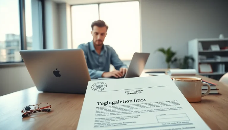 Zertifizierter Übersetzungsprozess mit Fokus auf beglaubigte Übersetzung in einer professionellen Büroumgebung.