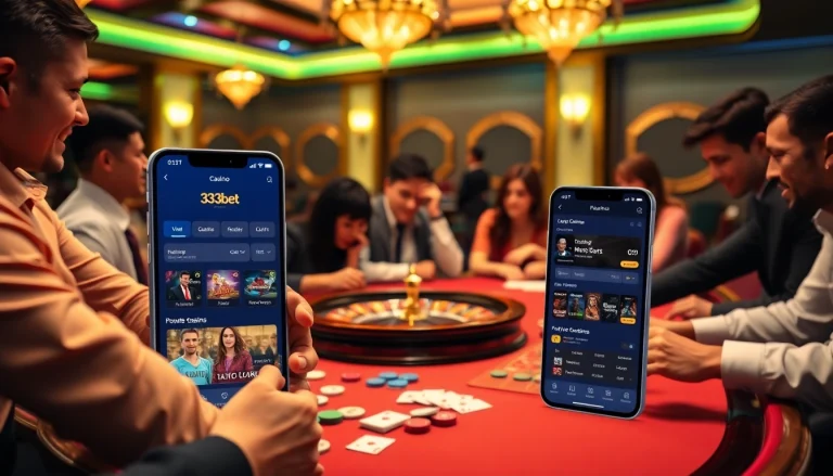 Engage in thrilling casino action with the 333bet App at a vibrant table featuring chips and cards.