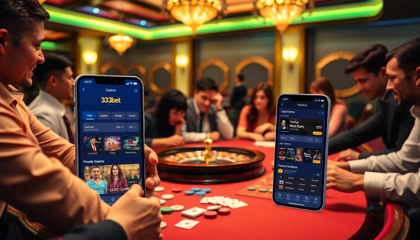 Engage in thrilling casino action with the 333bet App at a vibrant table featuring chips and cards.