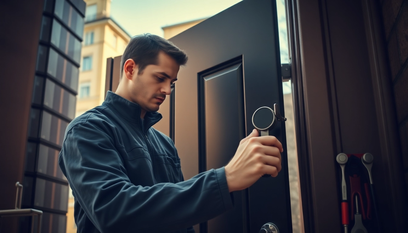 Techniker des Schlüsseldienst Berlin 24h bei der Türöffnung in einem typisch Berliner Gebäude.