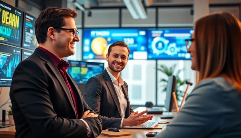 Headhunter IT engaging with a candidate in a modern office, demonstrating professionalism.