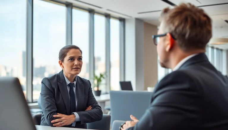Headhunter Schweiz führt ein professionelles Interview mit einem Kandidaten in einem modernen Büro.