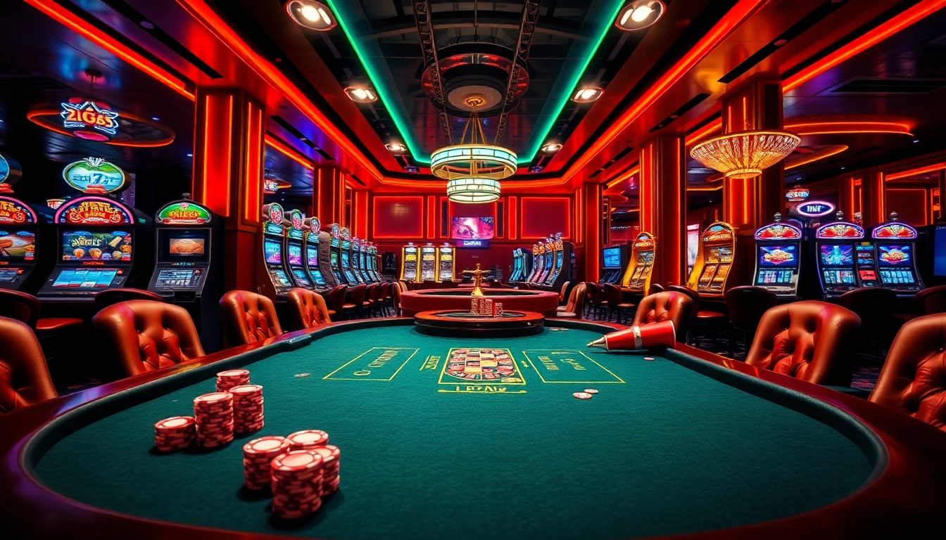 Experience high-stakes gambling at a luxurious b52 casino with a thrilling poker game and vibrant atmosphere.