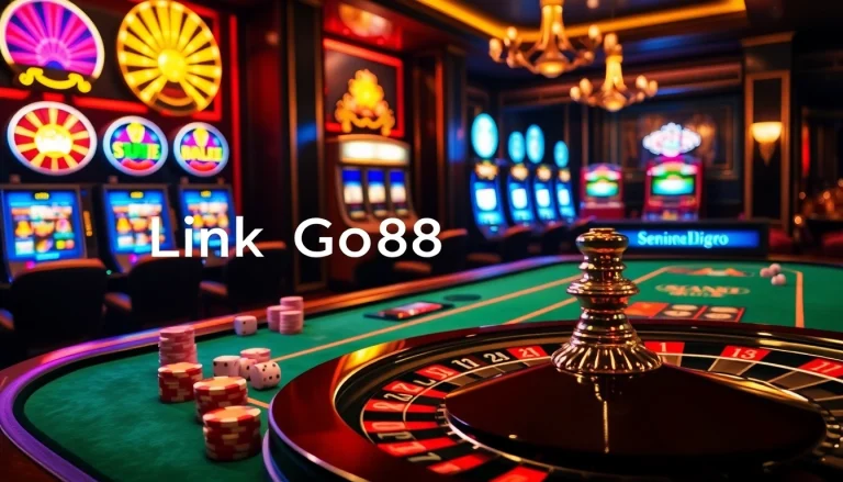 Experience the excitement of gambling at Link Go88 with vibrant casino tables and slot machines.