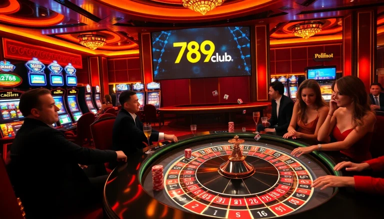 Players enjoying a vibrant casino atmosphere at 789club, with roulette and slot machines.