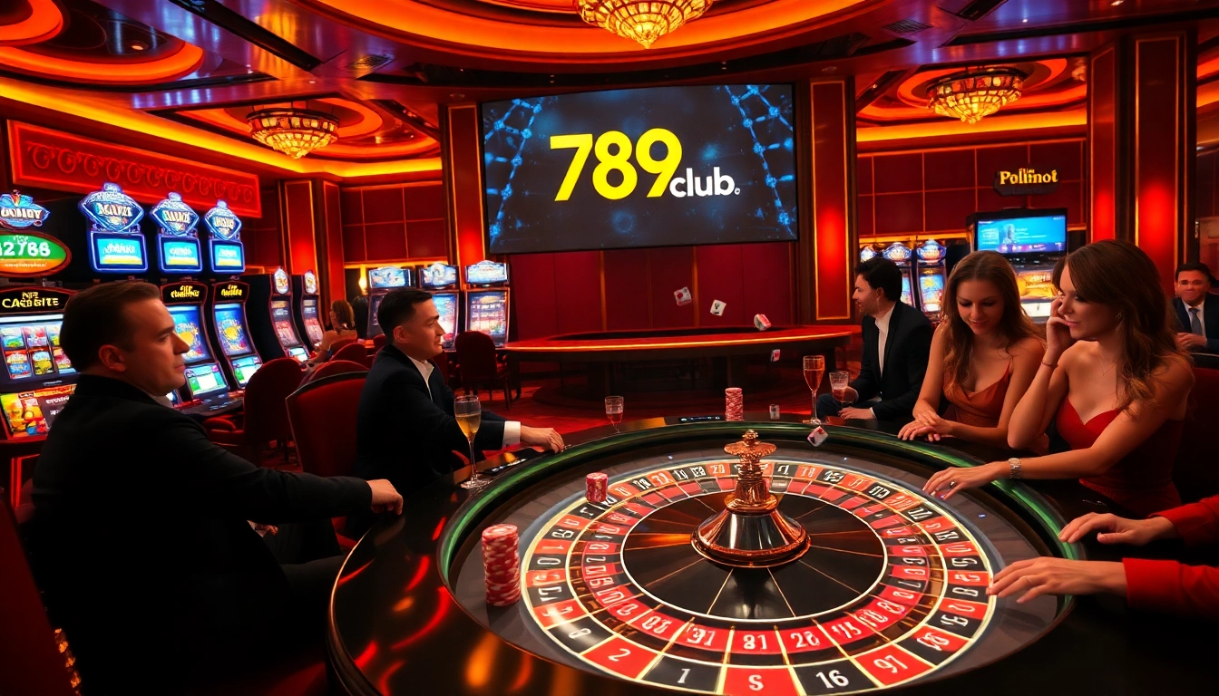Players enjoying a vibrant casino atmosphere at 789club, with roulette and slot machines.