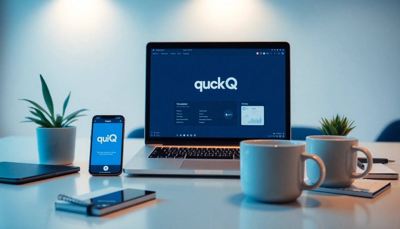 QuickQ官网在现代工作区笔记本上的用户友好界面。