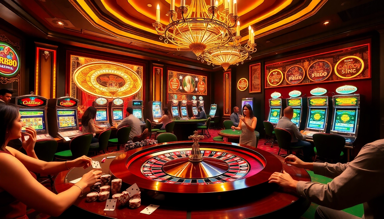 Players enjoying the thrilling casino atmosphere at RR88 with vibrant roulette and poker games.