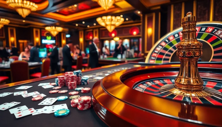 Players engaged in a thrilling game at B52club casino, showcasing poker chips and cards.