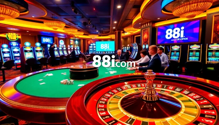 Experience the vibrant atmosphere of 88i com's casino floor with players enjoying various games.