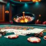 Experience the vibrant atmosphere of 8day casino gaming with poker chips and a spinning roulette wheel.