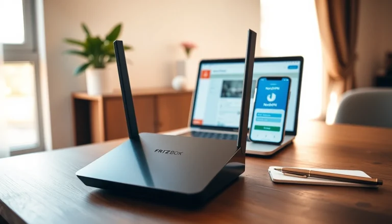 Setting up nordvpn fritzbox with sleek devices in a modern workspace