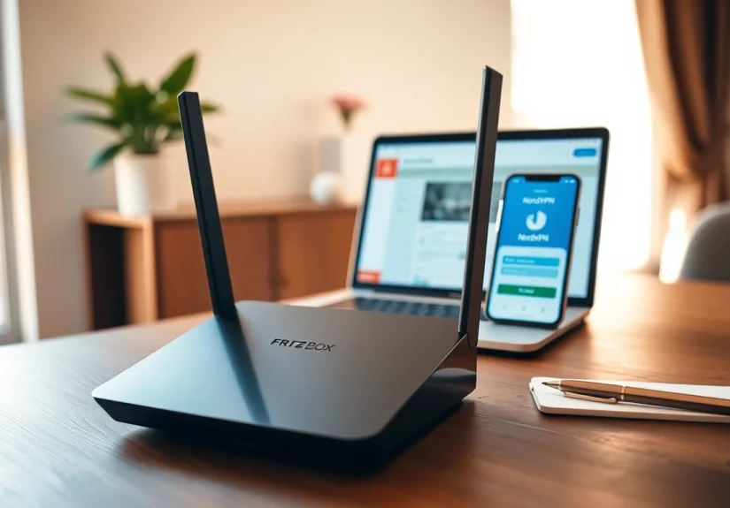 Setting up nordvpn fritzbox with sleek devices in a modern workspace