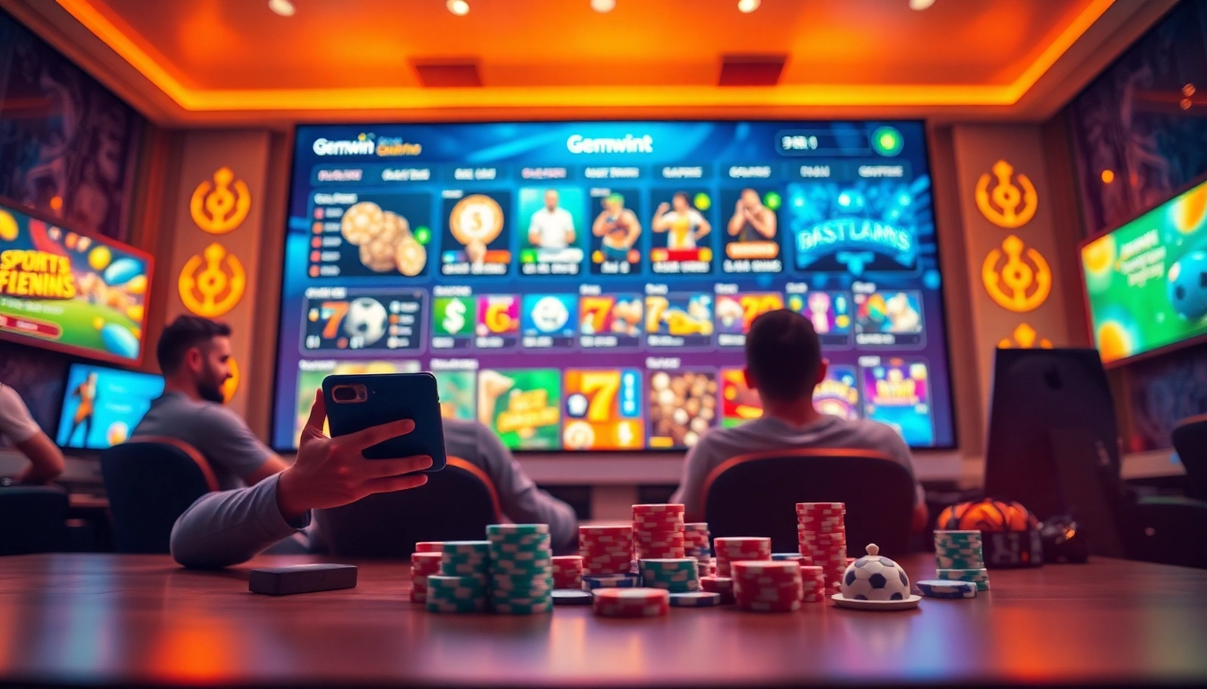 Experience the vibrant online gaming world of gemwin.it.com, showcasing diverse games like casino, sports betting, and mini-games in a captivating interface.
