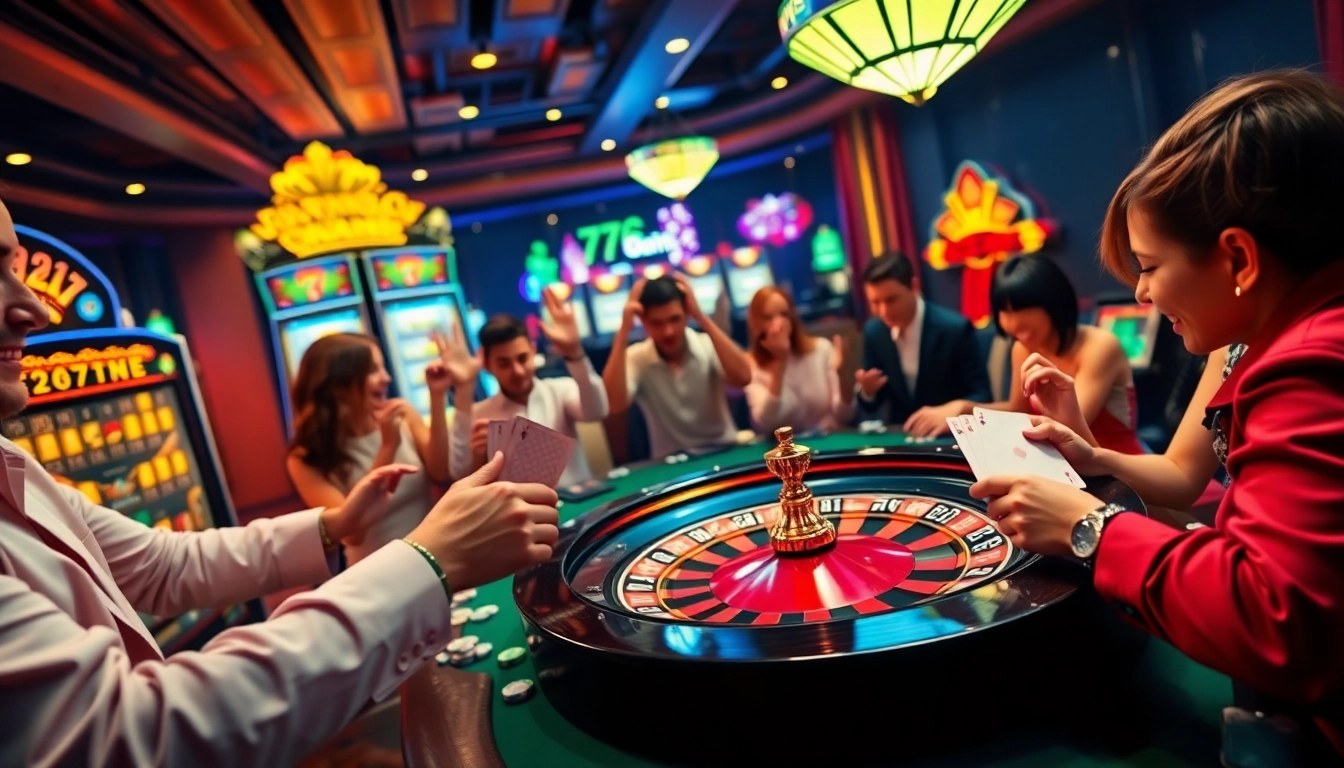 Excited players engaging in a high-stakes game at 789f casino, showcasing luxury and thrill.