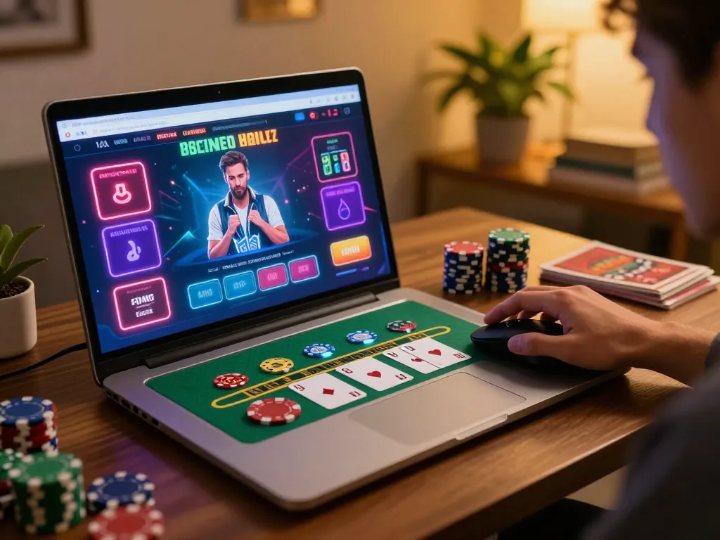 Rik vip player engaging in online blackjack at home, focusing on the exciting game interface.