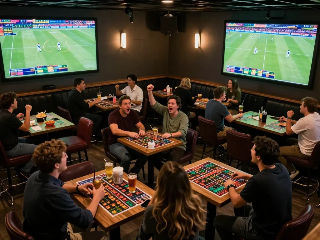 A lively sports betting scene showing fans engaged while placing bets on ca khia football matches.