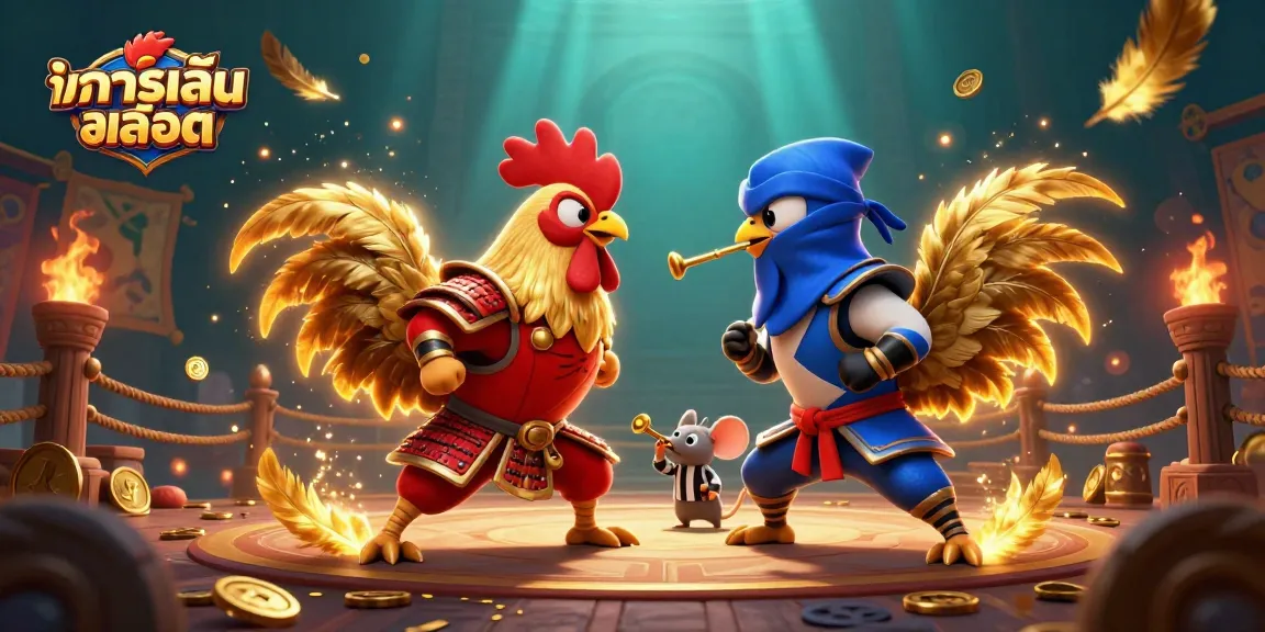Engage in ทดลองเล่นสล็อต with dynamic cartoon roosters in an action-packed gaming scene.