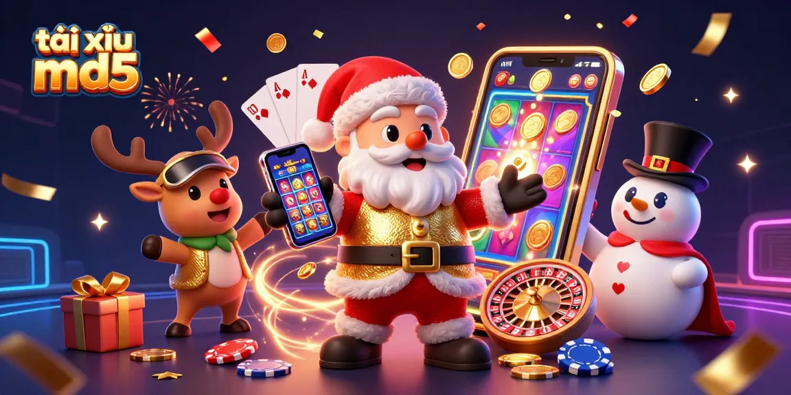 Engage with exciting gameplay in tài xỉu md5, a vibrant casino scene featuring Santa and friends.