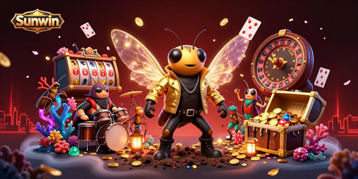 Experience thrilling gameplay at Sunwin with vibrant casino elements and a rock star theme in this illustration.