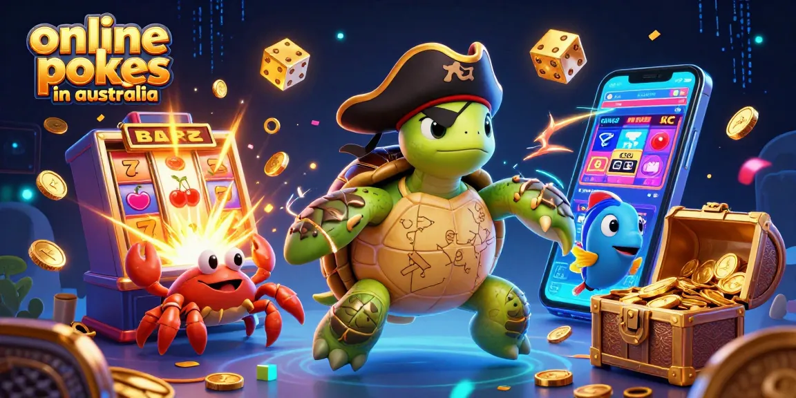 Experience thrilling online pokies in Australia with this vibrant and dynamic casino illustration.